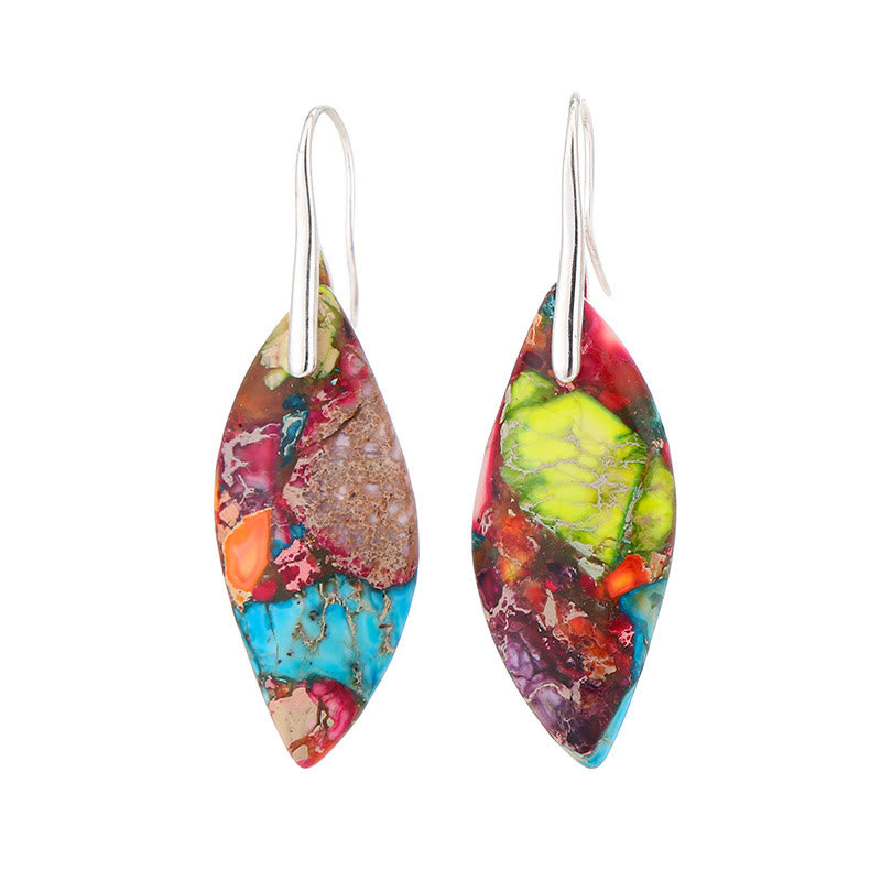 Buddha Stones Natural Emperor Stone Water Drop Leaf Shape Happiness Earrings - image 3