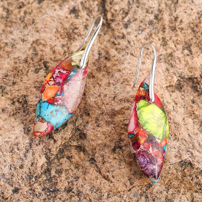 Buddha Stones Natural Emperor Stone Water Drop Leaf Shape Happiness Earrings - image 2