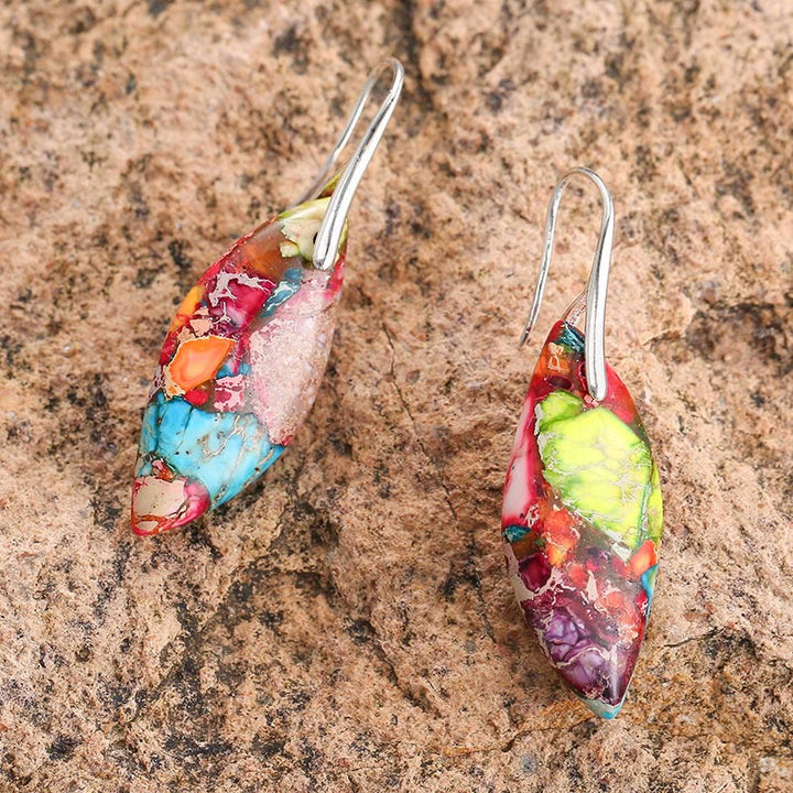 Buddha Stones Natural Emperor Stone Water Drop Leaf Shape Happiness Earrings - image 2