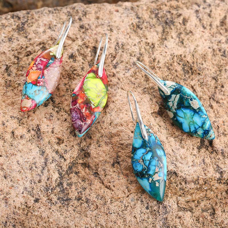 Buddha Stones Natural Emperor Stone Water Drop Leaf Shape Happiness Earrings - image 10