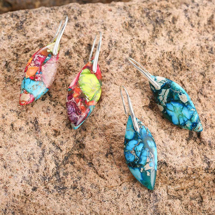 Buddha Stones Natural Emperor Stone Water Drop Leaf Shape Happiness Earrings - image 10