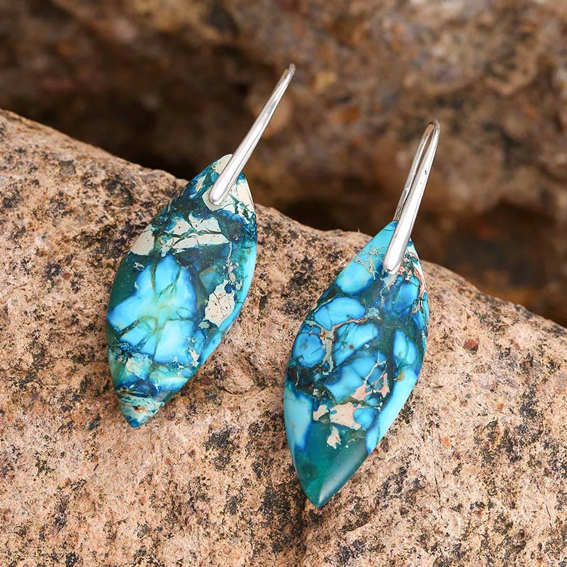 Buddha Stones Natural Emperor Stone Water Drop Leaf Shape Happiness Earrings - image 6