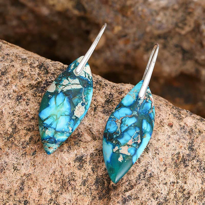 Buddha Stones Natural Emperor Stone Water Drop Leaf Shape Happiness Earrings - image 6