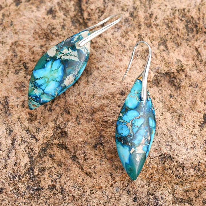 Buddha Stones Natural Emperor Stone Water Drop Leaf Shape Happiness Earrings - image 7