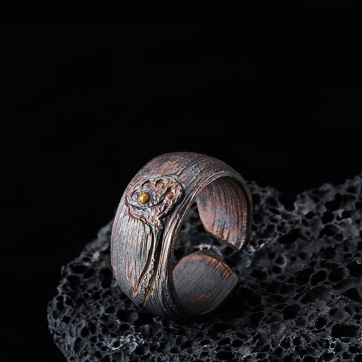 Buddha Stones 999 Sterling Silver Lotus Balance Ring - 62.5-65mm - image 0