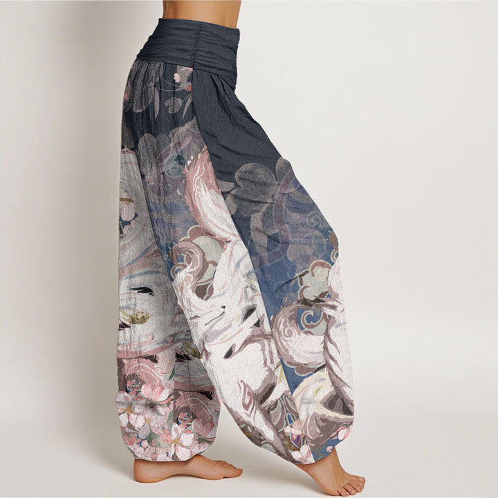 Buddha Stones Pure Cotton Fox Cherry Blossoms Women's Elastic Waist Harem Pants - image 1