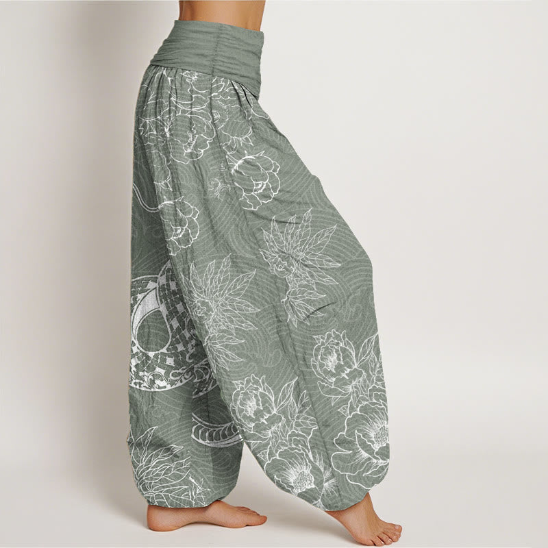 Buddha Stones Pure Cotton Snake Lotus Women's Elastic Waist Harem Pants - image 6