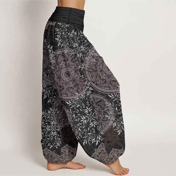 Buddha Stones Pure Cotton Mandala Pattern Leaves Women's Elastic Waist Harem Pants