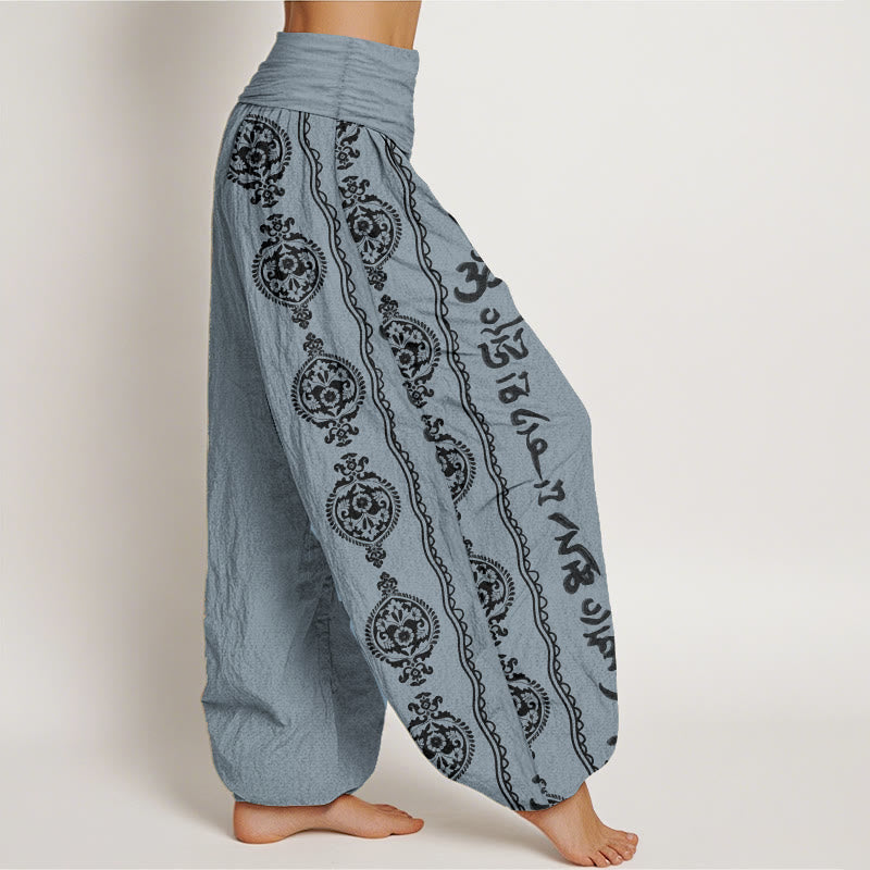 Buddha Stones Pure Cotton Mandala Om Mani Padme Hum Women's Elastic Waist Harem Pants