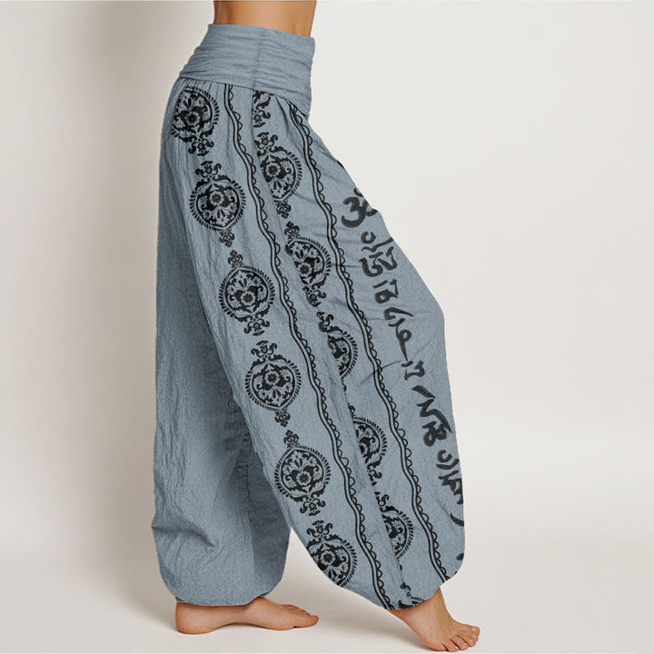 Buddha Stones Pure Cotton Mandala Om Mani Padme Hum Women's Elastic Waist Harem Pants