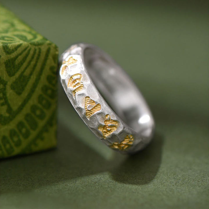 Buddha Stones 999 Sterling Silver Hammer Pattern Om Mani Padme Hum Balance Ring - image 2