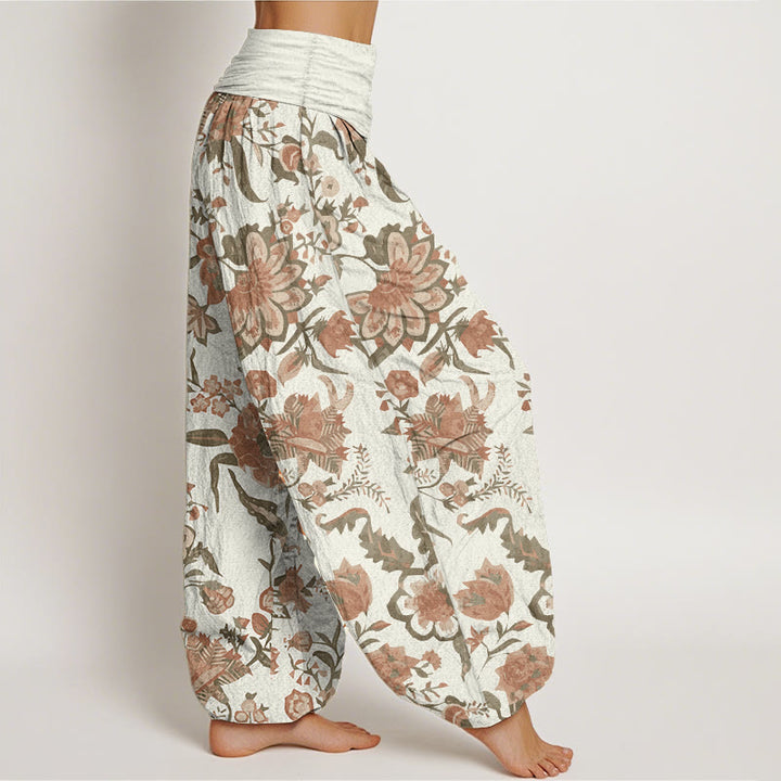 Buddha Stones Pure Cotton Sunflower Pattern Women's Elastic Waist Harem Pants