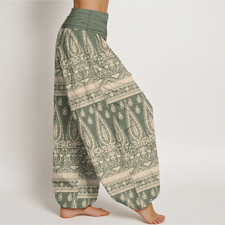 Buddha Stones Pure Cotton Casual Feather Stripes Design Women's Elastic Waist Harem Pants - image 10
