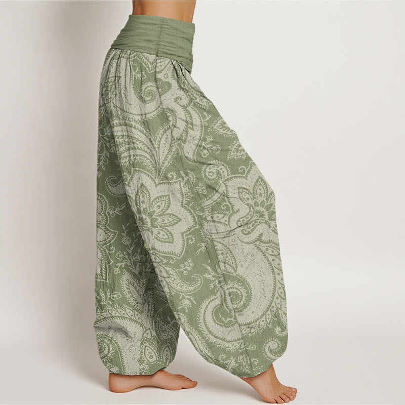 Buddha Stones Pure Cotton Flowers Paisley Patterns Women's Elastic Waist Harem Pants