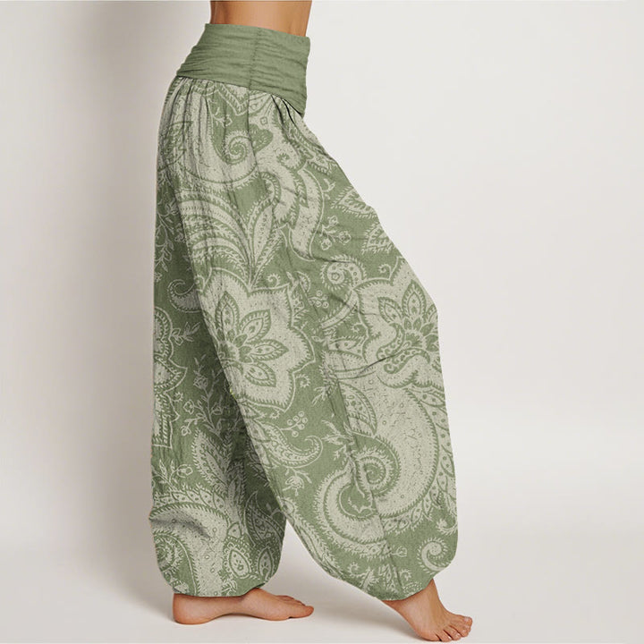 Buddha Stones Pure Cotton Flowers Paisley Patterns Women's Elastic Waist Harem Pants