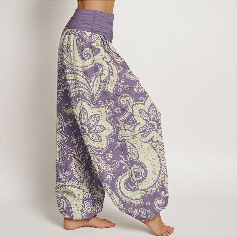 Buddha Stones Pure Cotton Flowers Paisley Patterns Women's Elastic Waist Harem Pants
