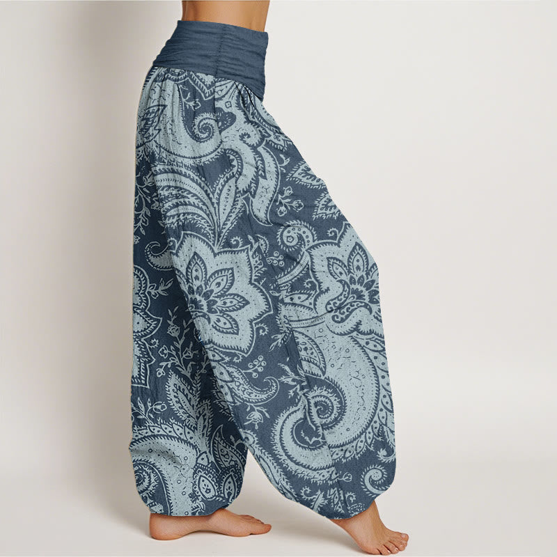 Buddha Stones Pure Cotton Flowers Paisley Patterns Women's Elastic Waist Harem Pants