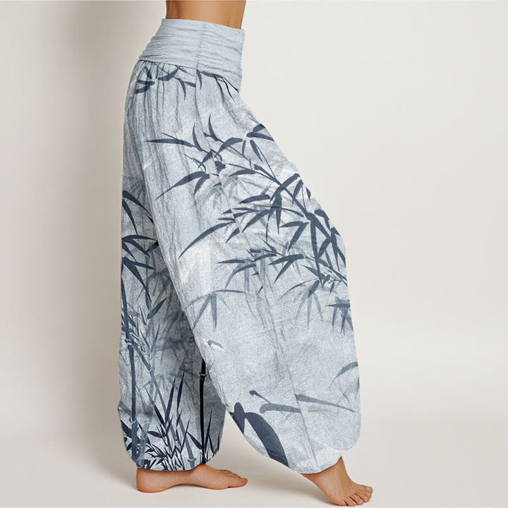 Buddha Stones Pure Cotton Casual Bamboo Leaves Women's Elastic Waist Harem Pants