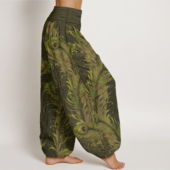 Buddha Stones Pure Cotton Bright Phoenix Pattern Women's Elastic Waist Harem Pants