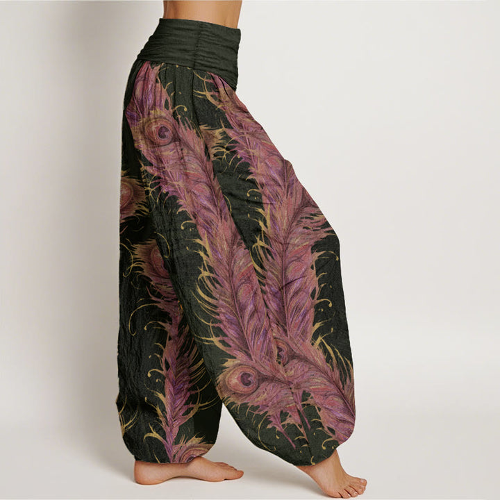 Buddha Stones Pure Cotton Bright Phoenix Pattern Women's Elastic Waist Harem Pants