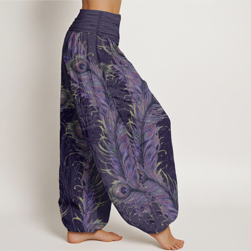 Buddha Stones Pure Cotton Bright Phoenix Pattern Women's Elastic Waist Harem Pants