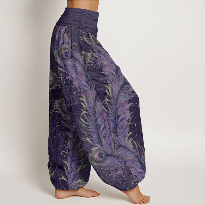 Buddha Stones Pure Cotton Bright Phoenix Pattern Women's Elastic Waist Harem Pants