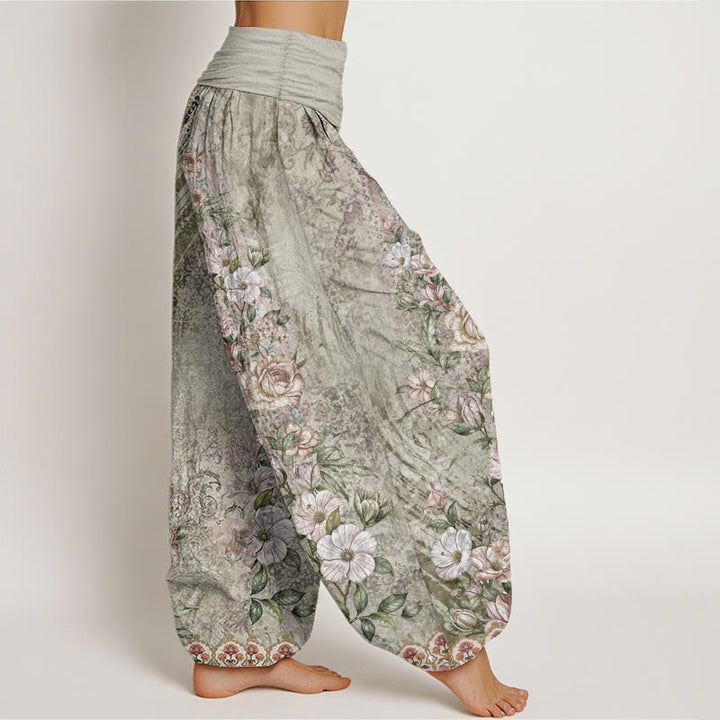 Buddha Stones Pure Cotton Ethnic Floral Ethnic Totem Pattern Women's Elastic Waist Harem Pants