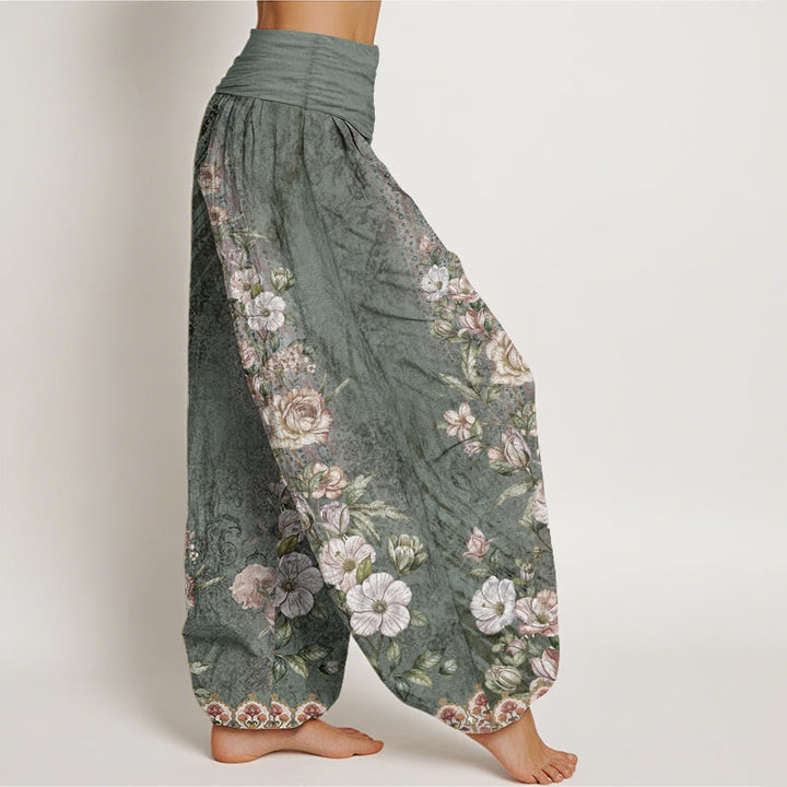Buddha Stones Pure Cotton Ethnic Floral Ethnic Totem Pattern Women's Elastic Waist Harem Pants