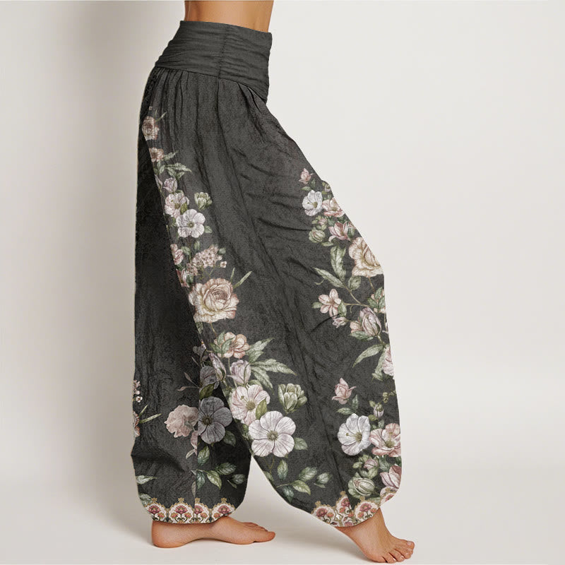 Buddha Stones Pure Cotton Ethnic Floral Ethnic Totem Pattern Women's Elastic Waist Harem Pants
