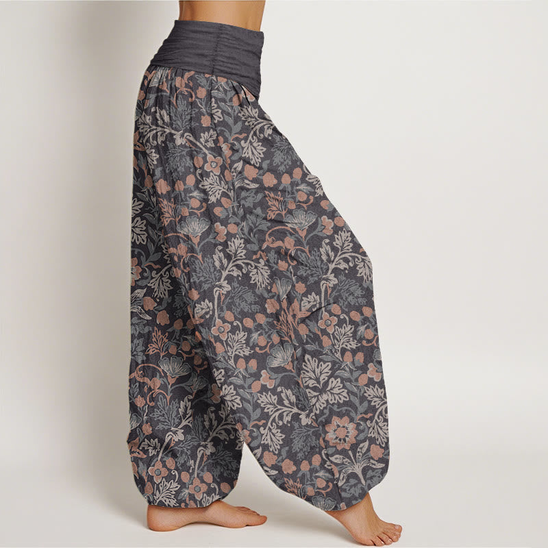 Buddha Stones Pure Cotton Casual Flower Vine Leaves Pattern Women's Elastic Waist Harem Pants