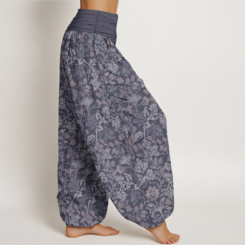 Buddha Stones Pure Cotton Casual Flower Vine Leaves Pattern Women's Elastic Waist Harem Pants
