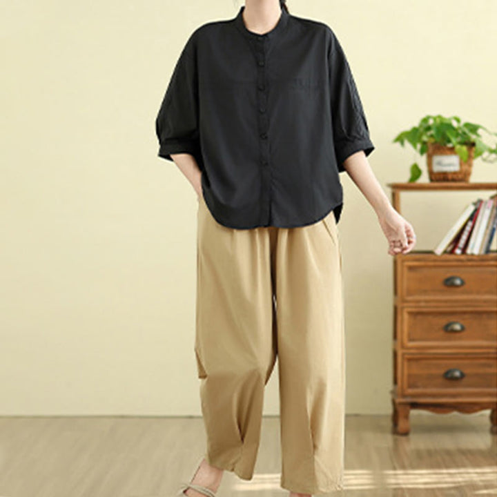 Buddha Stones 2pcs Women's Three-quarter Sleeve Shirt Harem Pants Meditation Clothing Set - image 25