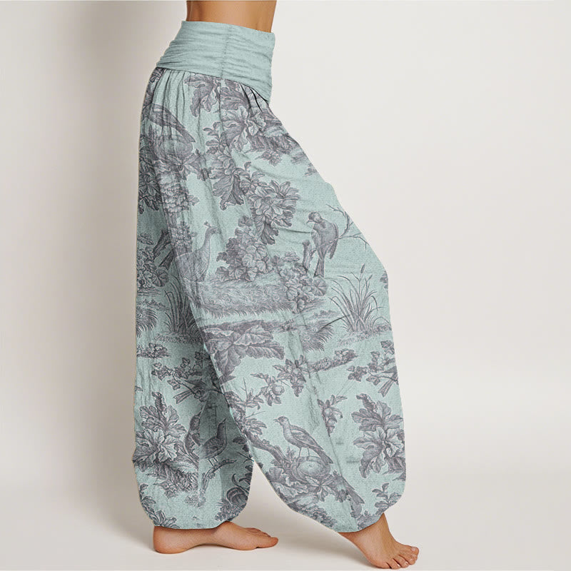 Buddha Stones Pure Cotton Birds Trees Branches Pattern Women's Elastic Waist Harem Pants