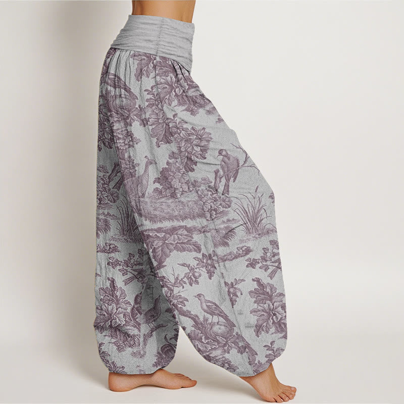 Buddha Stones Pure Cotton Birds Trees Branches Pattern Women's Elastic Waist Harem Pants