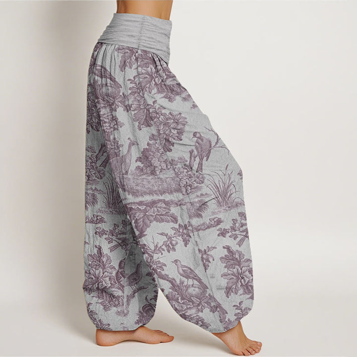 Buddha Stones Pure Cotton Birds Trees Branches Pattern Women's Elastic Waist Harem Pants