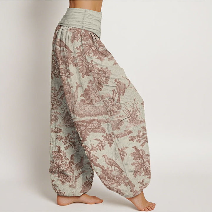 Buddha Stones Pure Cotton Birds Trees Branches Pattern Women's Elastic Waist Harem Pants