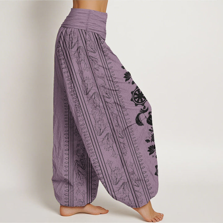 Buddha Stones Pure Cotton Dharma Wheel Lotus OM Pattern Women's Elastic Waist Harem Pants - image 9
