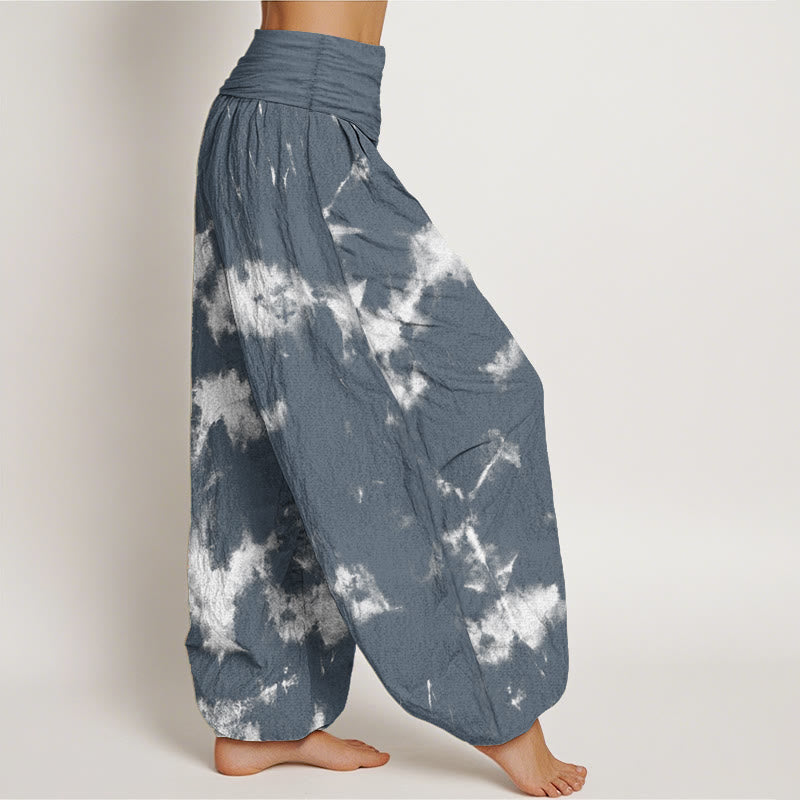Buddha Stones Pure Cotton White Lines Spots Tie-Dye Pattern Women's Elastic Waist Harem Pants - image 7