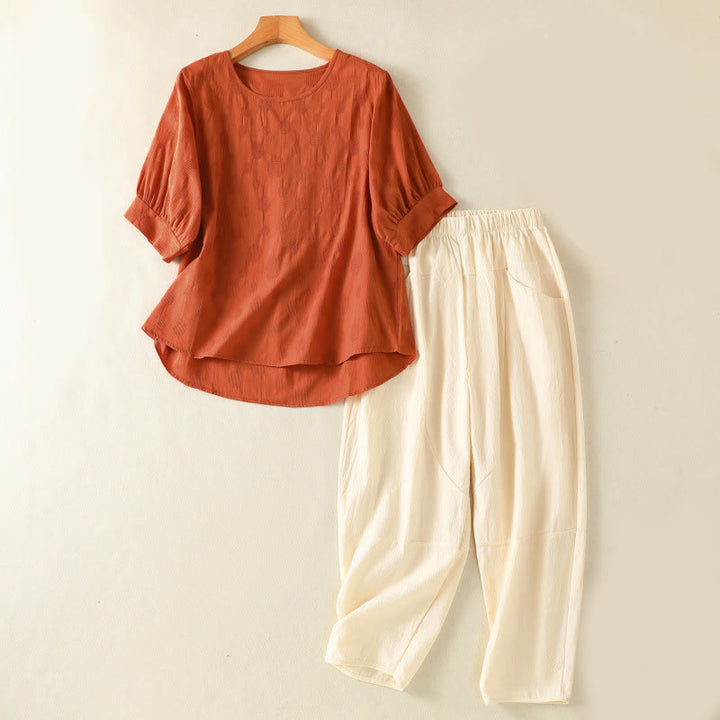Buddha Stones 2pcs Plain Women's Short Sleeve Shirt Harem Pants Meditation Clothing Set - Chocolate - US8-10，UK/AU12-14，EU40-42 (2XL) - image 17