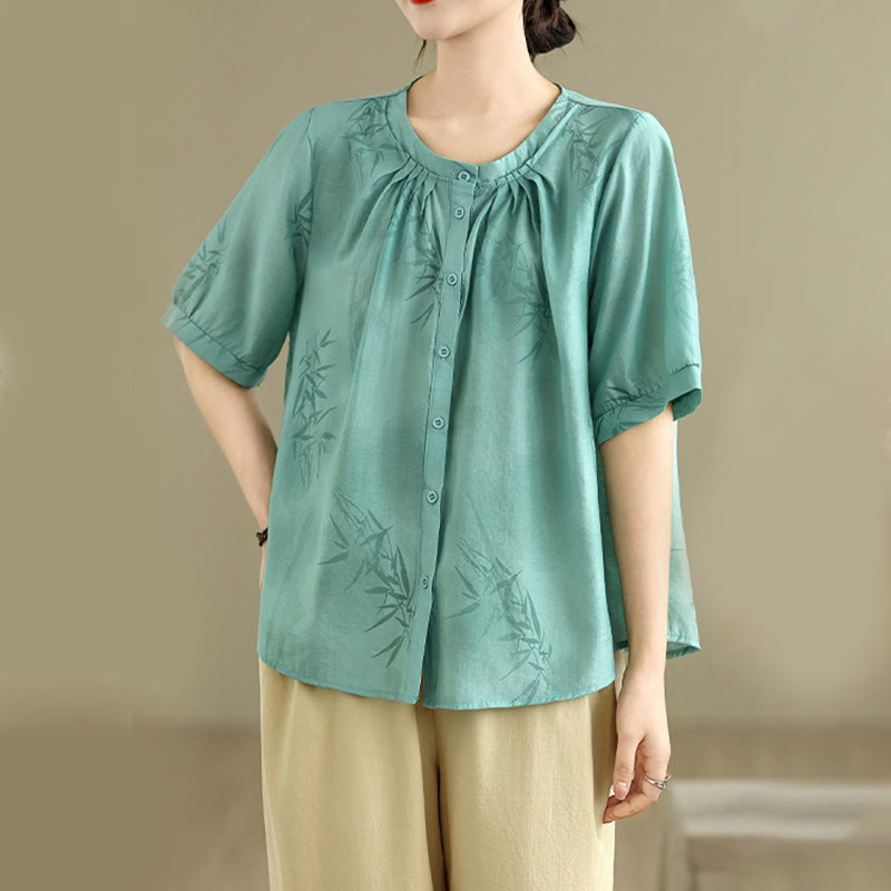 Buddha Stones 2pcs Casual Women's Short Sleeve Shirt Harem Pants Meditation Clothing Set - image 5