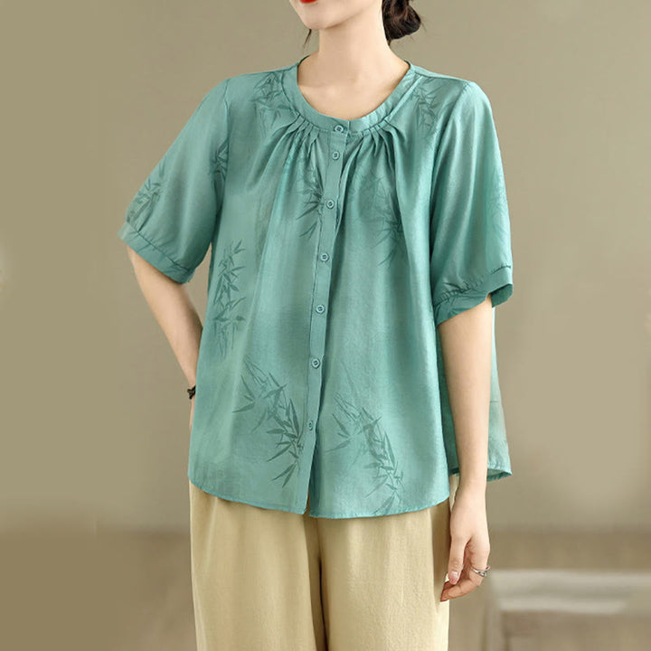 Buddha Stones 2pcs Casual Women's Short Sleeve Shirt Harem Pants Meditation Clothing Set - image 5