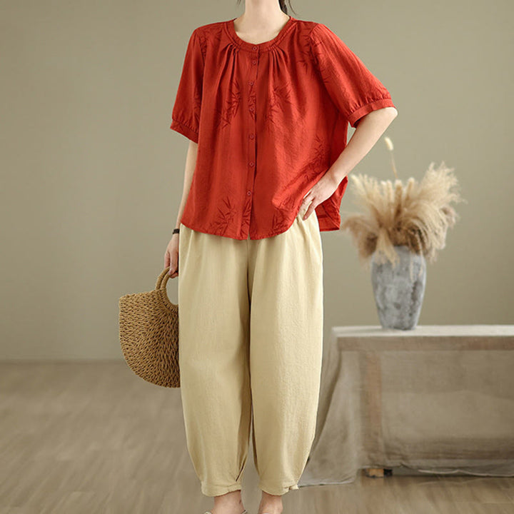 Buddha Stones 2pcs Casual Women's Short Sleeve Shirt Harem Pants Meditation Clothing Set - image 11