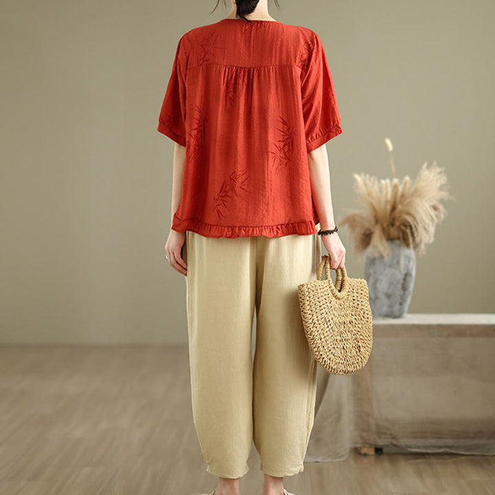 Buddha Stones 2pcs Casual Women's Short Sleeve Shirt Harem Pants Meditation Clothing Set - image 9