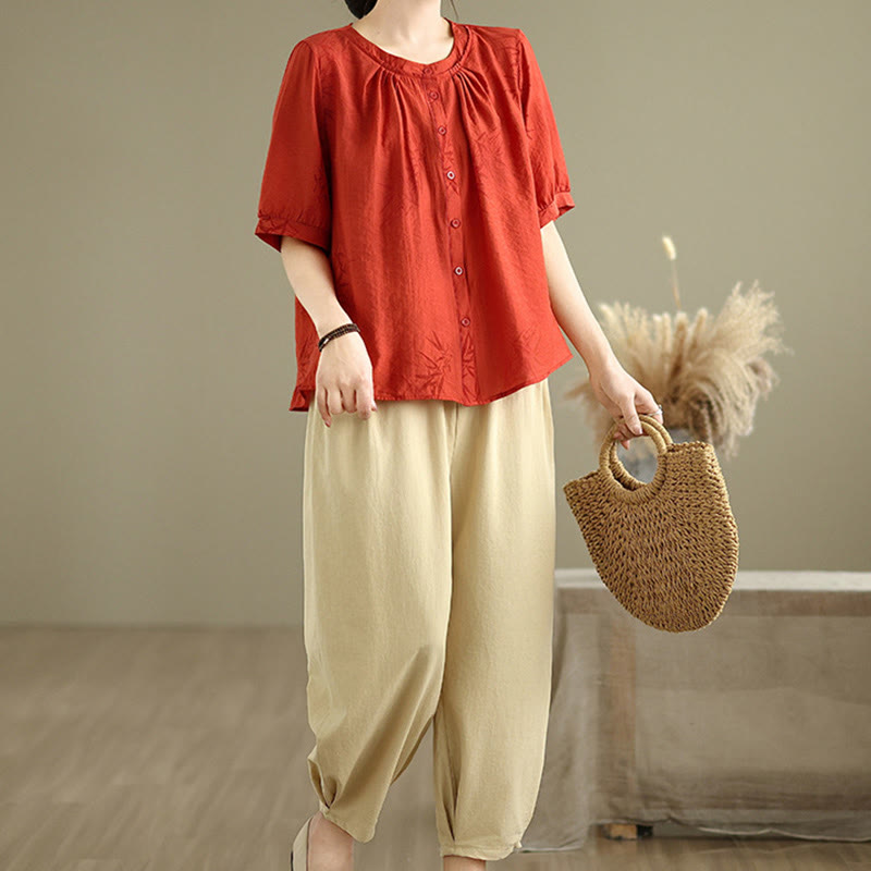 Buddha Stones 2pcs Casual Women's Short Sleeve Shirt Harem Pants Meditation Clothing Set - image 12