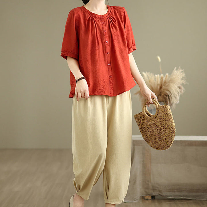 Buddha Stones 2pcs Casual Women's Short Sleeve Shirt Harem Pants Meditation Clothing Set - image 12