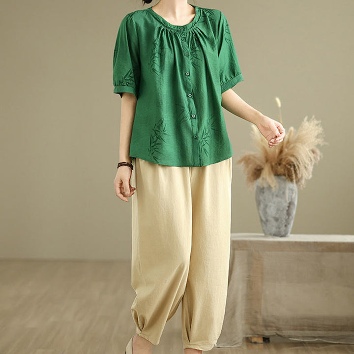 Buddha Stones 2pcs Casual Women's Short Sleeve Shirt Harem Pants Meditation Clothing Set - image 23