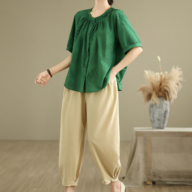 Buddha Stones 2pcs Casual Women's Short Sleeve Shirt Harem Pants Meditation Clothing Set - image 25