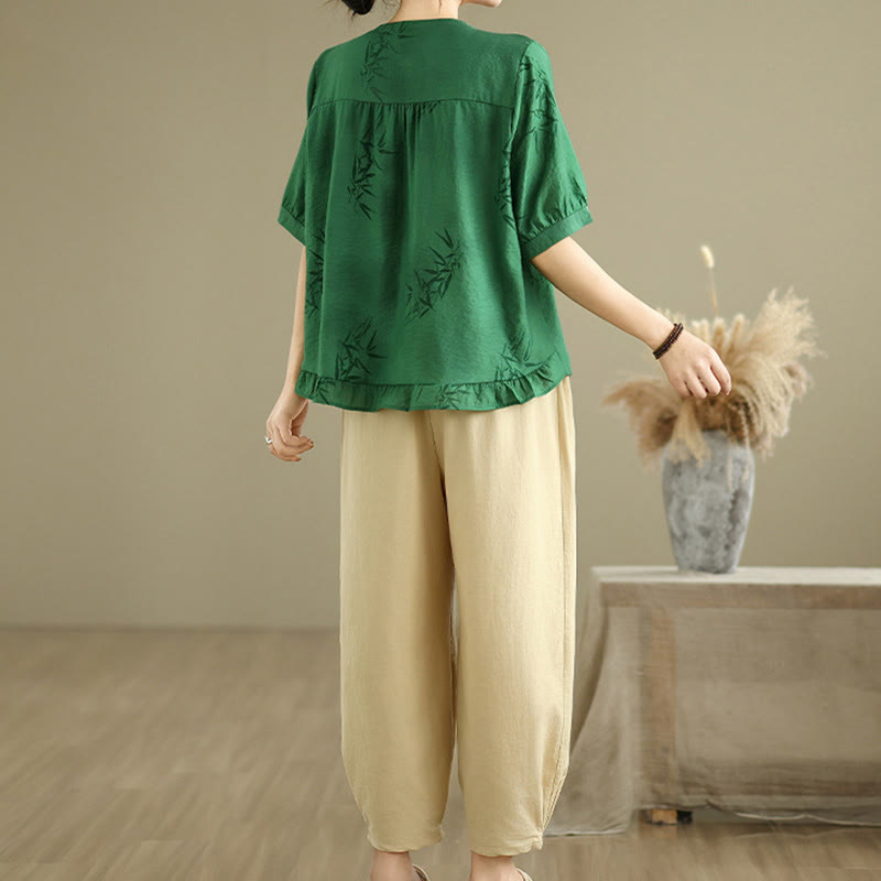 Buddha Stones 2pcs Casual Women's Short Sleeve Shirt Harem Pants Meditation Clothing Set - image 20