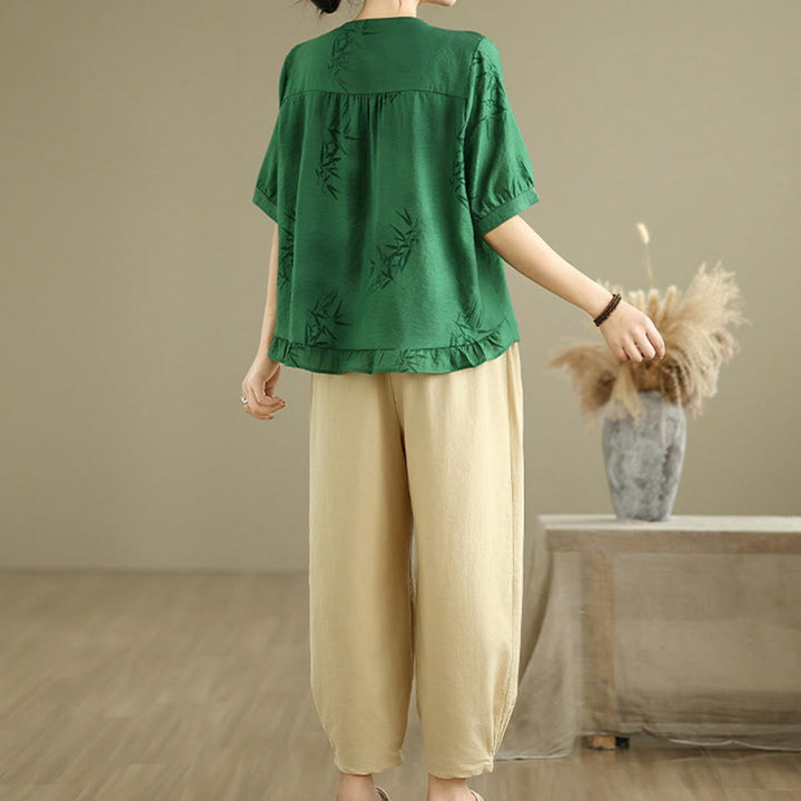 Buddha Stones 2pcs Casual Women's Short Sleeve Shirt Harem Pants Meditation Clothing Set - image 20