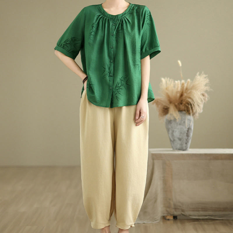 Buddha Stones 2pcs Casual Women's Short Sleeve Shirt Harem Pants Meditation Clothing Set - image 22